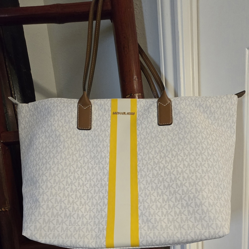 Michael Kors White and Yellow Tote Bag